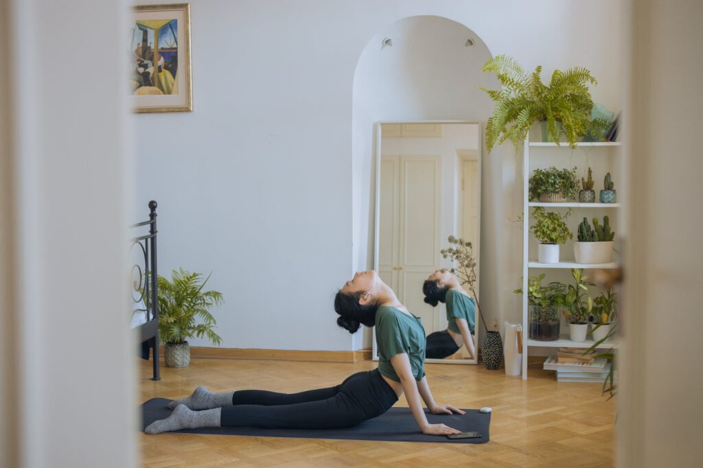 a woman doing exercise at home