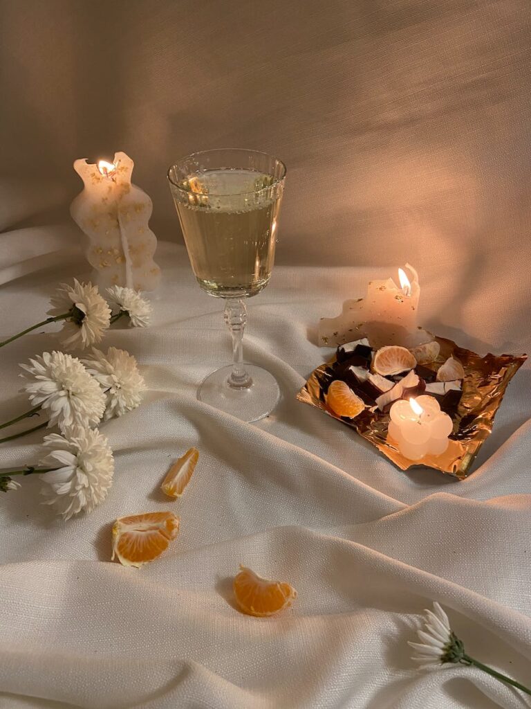 white fabric with flowers and food